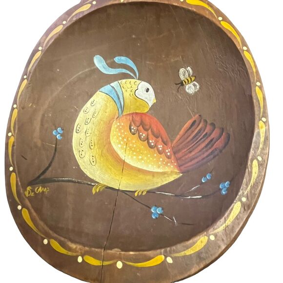 Quail Bee Decorative Spoon Tole Painted Hand Carved Vintage Wooden Giant Glued - Picture 6 of 13